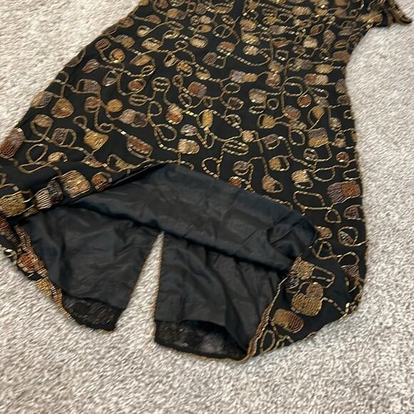 NEW Adrianna SILK Papell Evening Cocktail Black Gold Sequin Dress 4 Black Tie - Picture 16 of 16